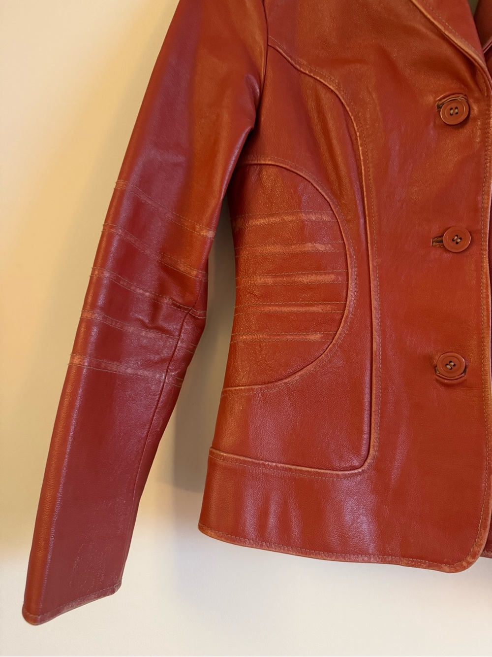 Vintage Y2K Rust Orange Leather Fitted Blazer Moto Jacket Size 6 - Picture 2 of 14